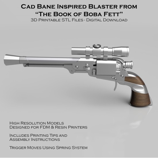 Cad Bane Inspired Blaster STL Files for 3D Printing