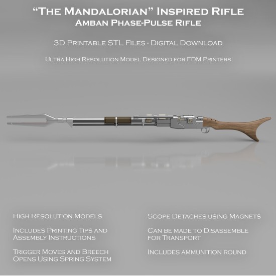 The Mandalorian Inspired Amban Phase-Pulse Rifle STL Files for 3D Printing